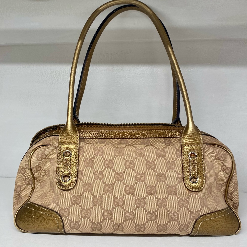 Gucci Mini Boston Gold Guccissima Canvas Shoulder Bag, Vintage